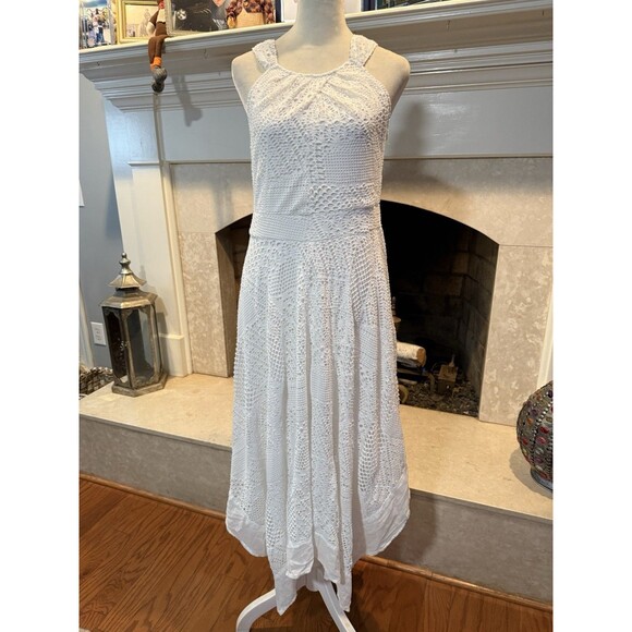 Chico's Women's White Lace Overlay Handkerchief Dress Chico’s Size 0 Or Small - Picture 1 of 7